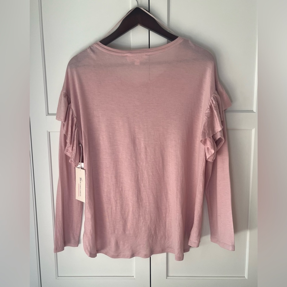 VINCE CAMUTO Ruffled-Sleeve Lyocell Top Sz. M powder pink NWT - Picture 5 of 6